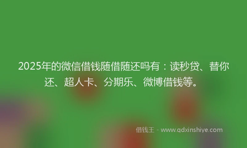2025年的微信借钱随借随还吗有：读秒贷、替你还、超人卡、分期乐、微博借钱等。