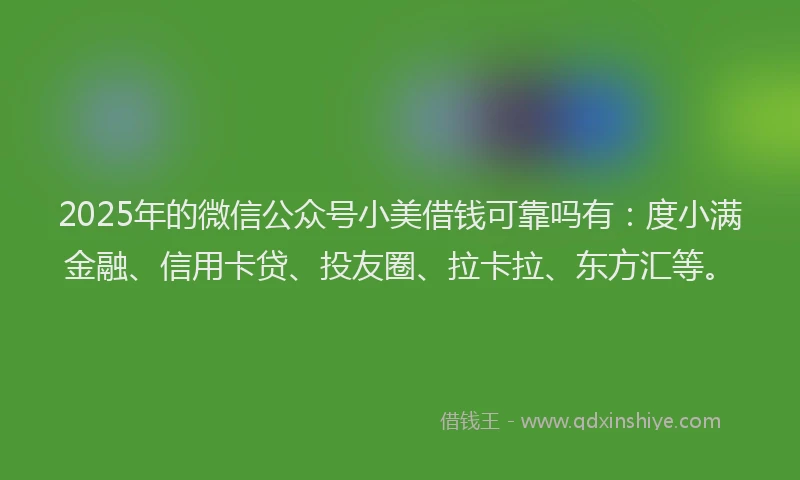 2025年的微信公众号小美借钱可靠吗有：度小满金融、信用卡贷、投友圈、拉卡拉、东方汇等。