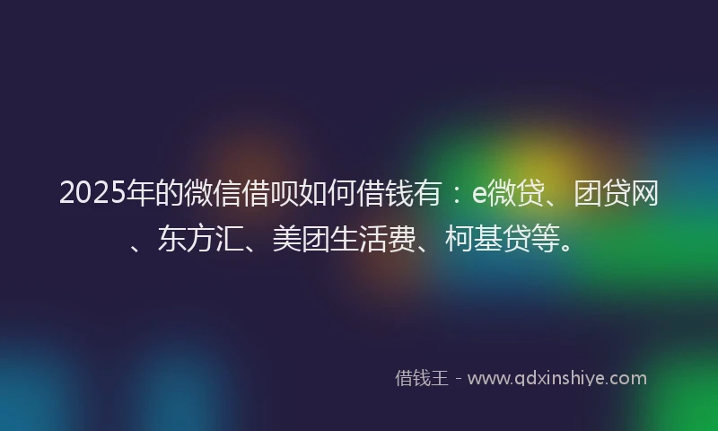 2025年的微信借呗如何借钱有：e微贷、团贷网、东方汇、美团生活费、柯基贷等。