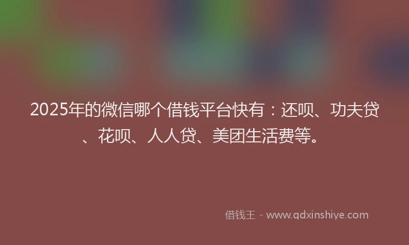 2025年的微信哪个借钱平台快有：还呗、功夫贷、花呗、人人贷、美团生活费等。