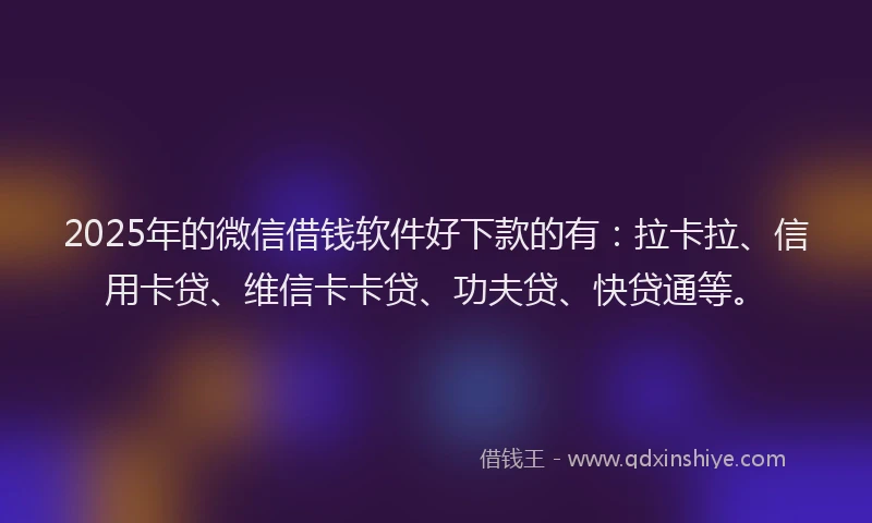 2025年的微信借钱软件好下款的有：拉卡拉、信用卡贷、维信卡卡贷、功夫贷、快贷通等。