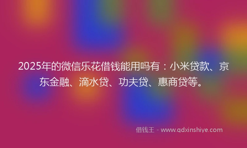 2025年的微信乐花借钱能用吗有：小米贷款、京东金融、滴水贷、功夫贷、惠商贷等。