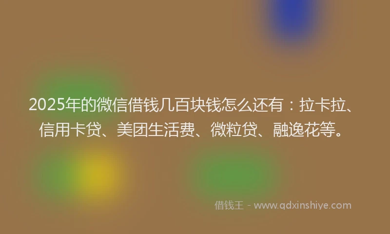 2025年的微信借钱几百块钱怎么还有：拉卡拉、信用卡贷、美团生活费、微粒贷、融逸花等。
