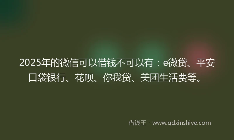 2025年的微信可以借钱不可以有：e微贷、平安口袋银行、花呗、你我贷、美团生活费等。