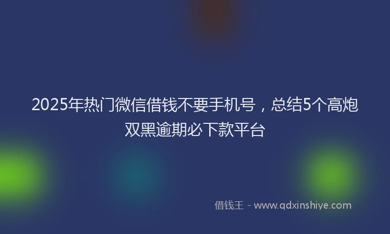 2025年热门微信借钱不要手机号，总结5个高炮双黑逾期必下款平台