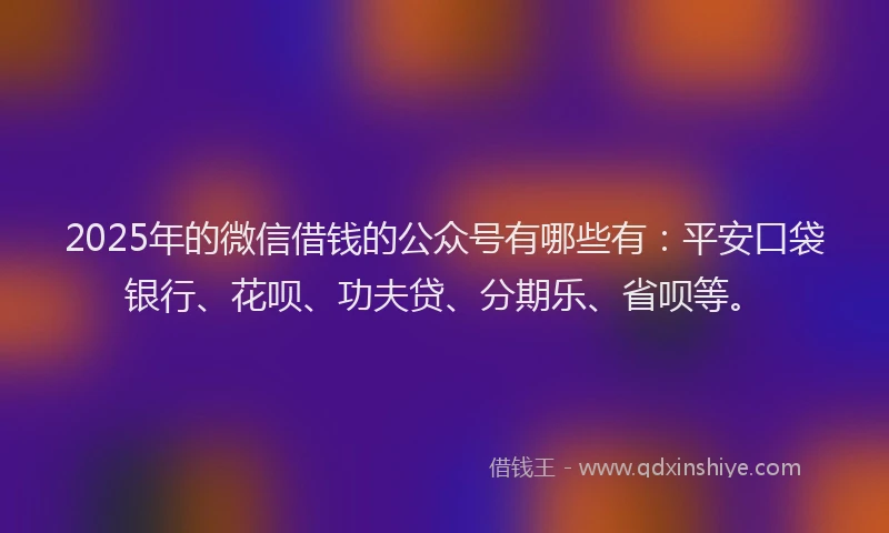 2025年的微信借钱的公众号有哪些有：平安口袋银行、花呗、功夫贷、分期乐、省呗等。