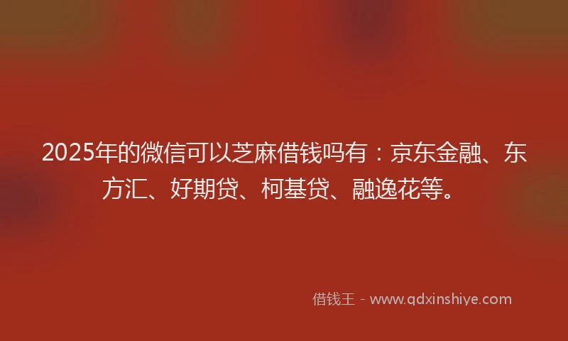 2025年的微信可以芝麻借钱吗有：京东金融、东方汇、好期贷、柯基贷、融逸花等。