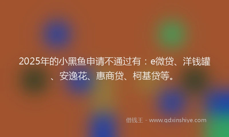 2025年的小黑鱼申请不通过有：e微贷、洋钱罐、安逸花、惠商贷、柯基贷等。