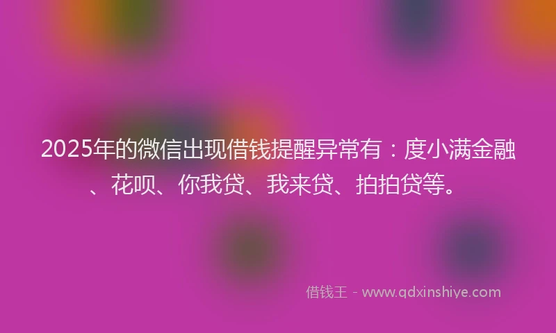 2025年的微信出现借钱提醒异常有：度小满金融、花呗、你我贷、我来贷、拍拍贷等。