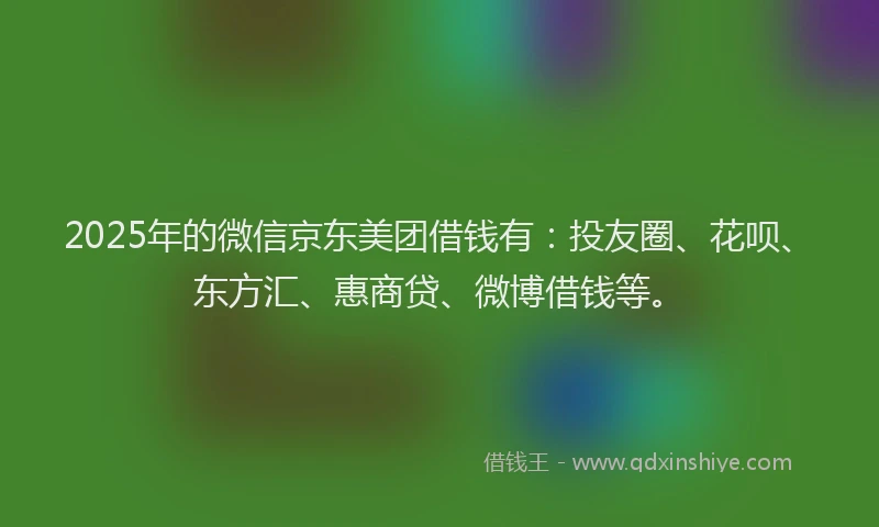 2025年的微信京东美团借钱有：投友圈、花呗、东方汇、惠商贷、微博借钱等。