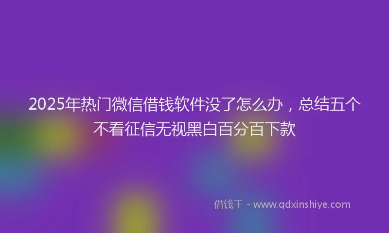 2025年热门微信借钱软件没了怎么办，总结五个不看征信无视黑白百分百下款