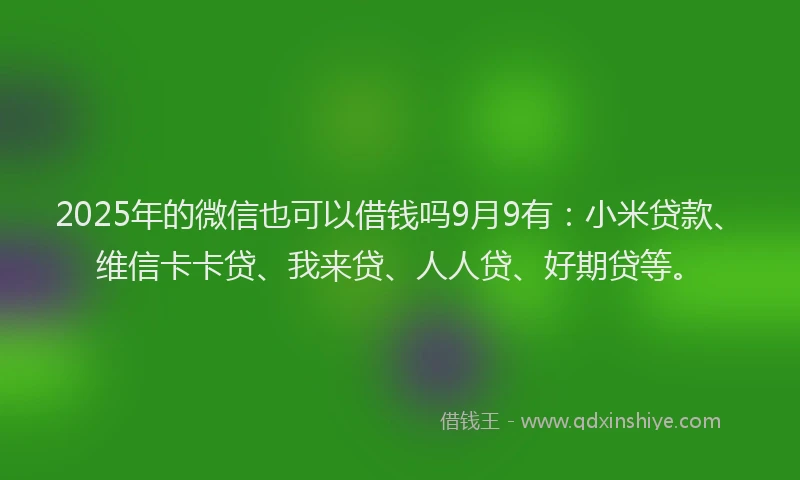 2025年的微信也可以借钱吗9月9有：小米贷款、维信卡卡贷、我来贷、人人贷、好期贷等。