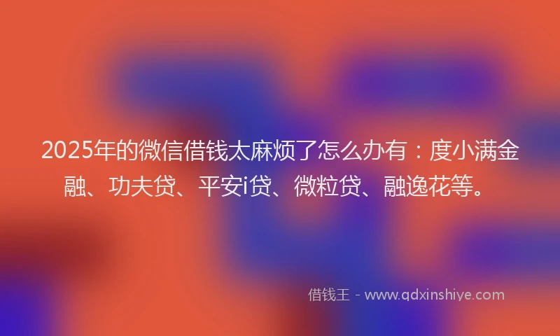 2025年的微信借钱太麻烦了怎么办有：度小满金融、功夫贷、平安i贷、微粒贷、融逸花等。