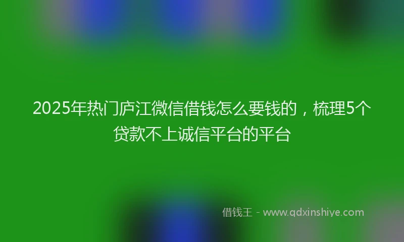 2025年热门庐江微信借钱怎么要钱的，梳理5个贷款不上诚信平台的平台