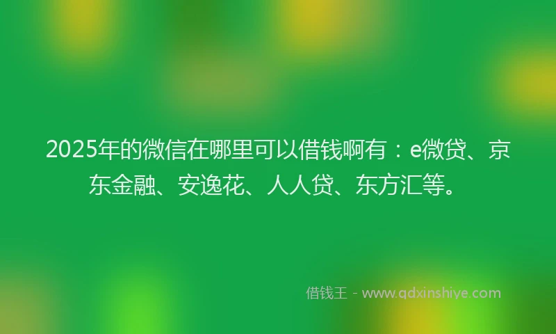 2025年的微信在哪里可以借钱啊有：e微贷、京东金融、安逸花、人人贷、东方汇等。