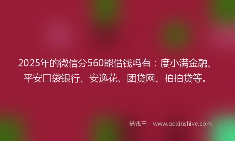 2025年的微信分560能借钱吗有：度小满金融、平安口袋银行、安逸花、团贷网、拍拍贷等。
