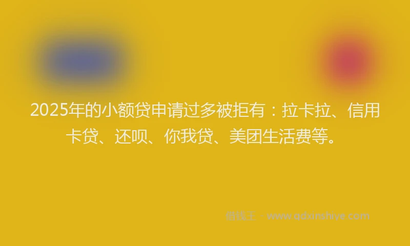2025年的小额贷申请过多被拒有：拉卡拉、信用卡贷、还呗、你我贷、美团生活费等。