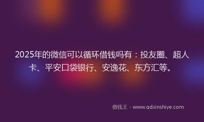 2025年的微信可以循环借钱吗有：投友圈、超人卡、平安口袋银行、安逸花、东方汇等。