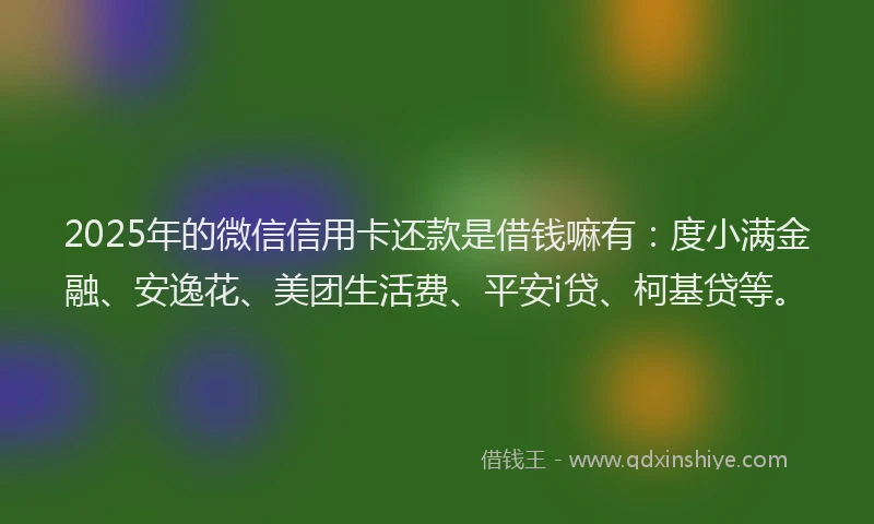 2025年的微信信用卡还款是借钱嘛有：度小满金融、安逸花、美团生活费、平安i贷、柯基贷等。