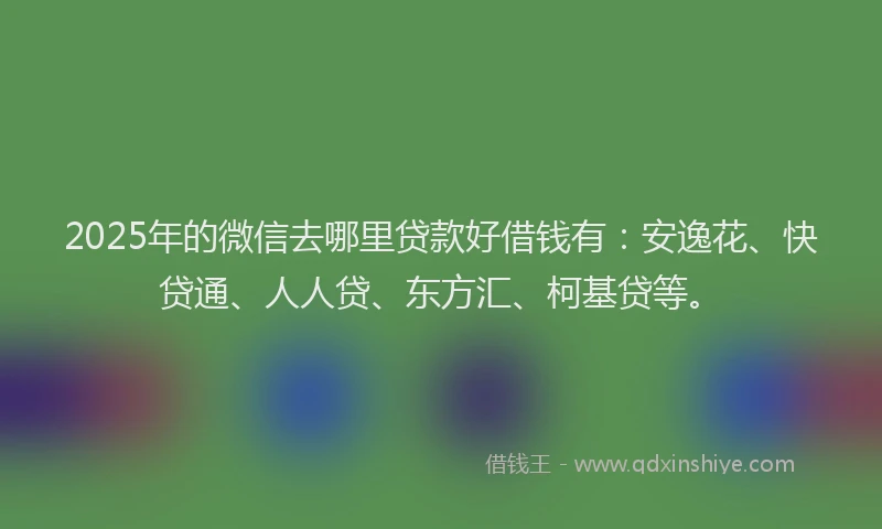 2025年的微信去哪里贷款好借钱有：安逸花、快贷通、人人贷、东方汇、柯基贷等。