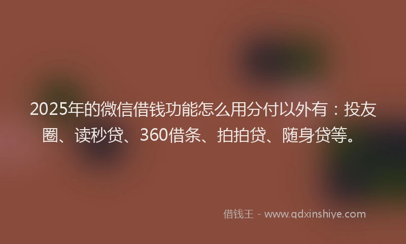 2025年的微信借钱功能怎么用分付以外有：投友圈、读秒贷、360借条、拍拍贷、随身贷等。