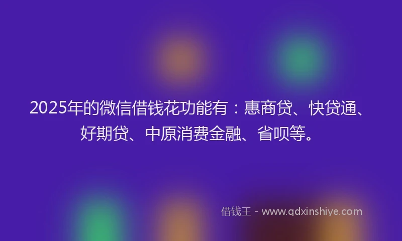 2025年的微信借钱花功能有：惠商贷、快贷通、好期贷、中原消费金融、省呗等。