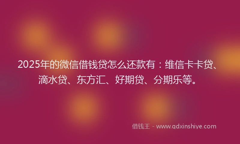 2025年的微信借钱贷怎么还款有：维信卡卡贷、滴水贷、东方汇、好期贷、分期乐等。