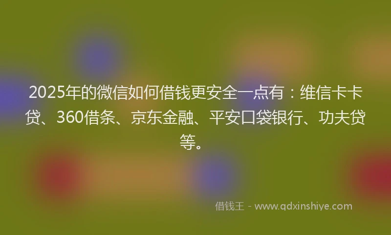 2025年的微信如何借钱更安全一点有：维信卡卡贷、360借条、京东金融、平安口袋银行、功夫贷等。