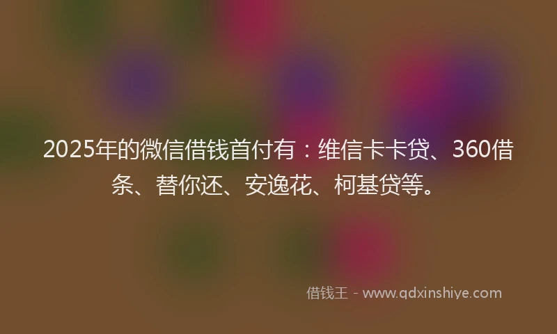 2025年的微信借钱首付有：维信卡卡贷、360借条、替你还、安逸花、柯基贷等。