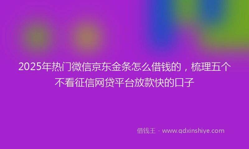 2025年热门微信京东金条怎么借钱的，梳理五个不看征信网贷平台放款快的口子