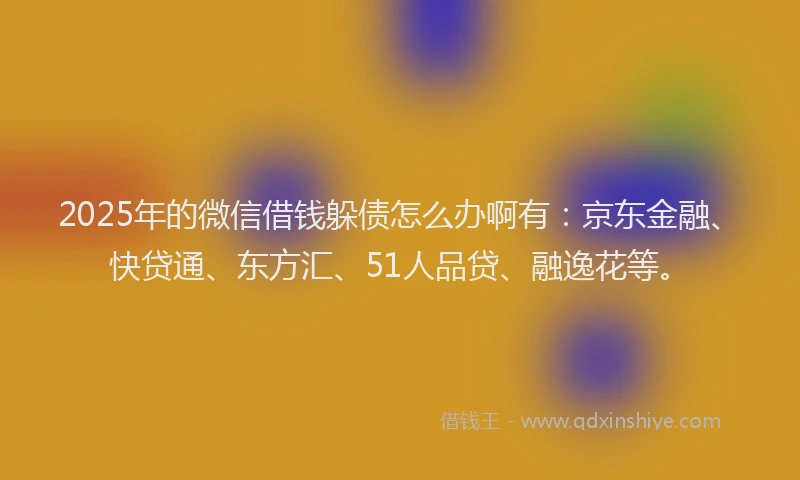 2025年的微信借钱躲债怎么办啊有：京东金融、快贷通、东方汇、51人品贷、融逸花等。