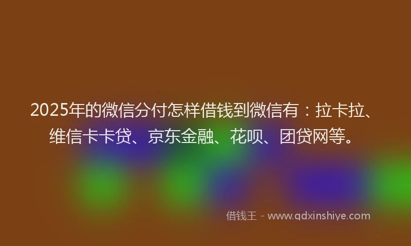 2025年的微信分付怎样借钱到微信有：拉卡拉、维信卡卡贷、京东金融、花呗、团贷网等。