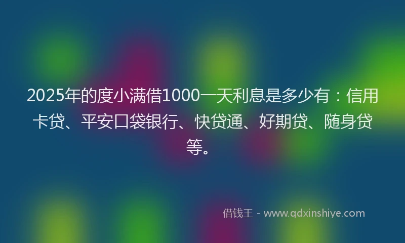2025年的度小满借1000一天利息是多少有：信用卡贷、平安口袋银行、快贷通、好期贷、随身贷等。