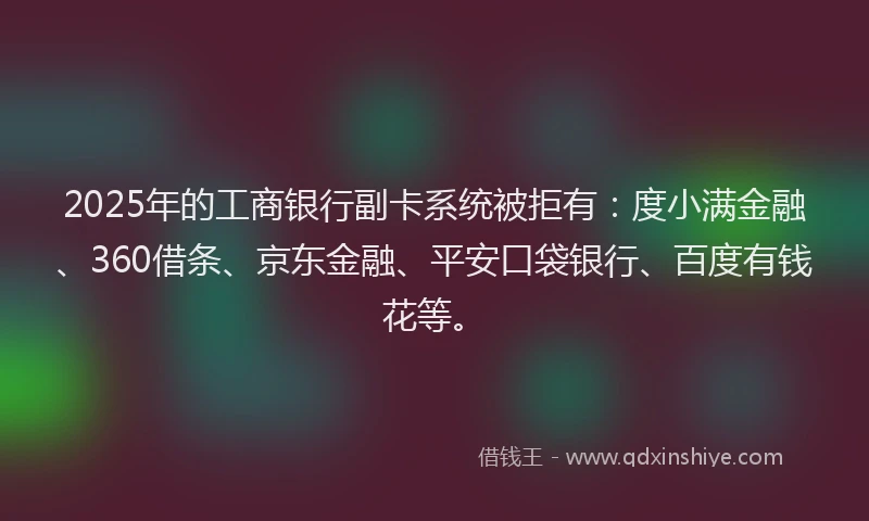 2025年的工商银行副卡系统被拒有：度小满金融、360借条、京东金融、平安口袋银行、百度有钱花等。