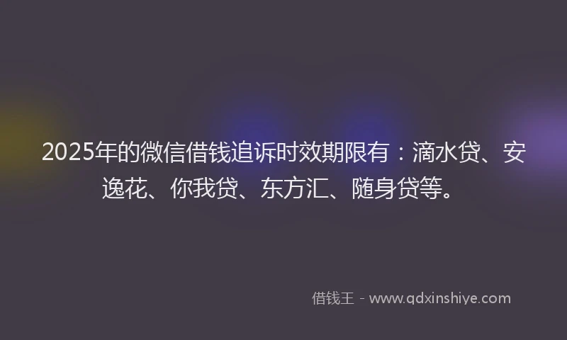 2025年的微信借钱追诉时效期限有：滴水贷、安逸花、你我贷、东方汇、随身贷等。