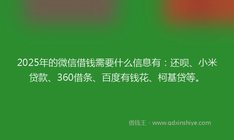 2025年的微信借钱需要什么信息有：还呗、小米贷款、360借条、百度有钱花、柯基贷等。