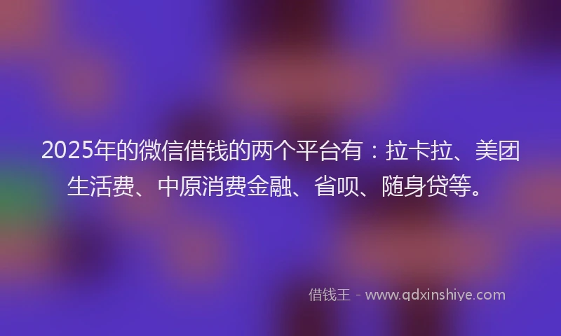 2025年的微信借钱的两个平台有：拉卡拉、美团生活费、中原消费金融、省呗、随身贷等。