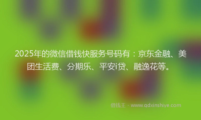 2025年的微信借钱快服务号码有：京东金融、美团生活费、分期乐、平安i贷、融逸花等。
