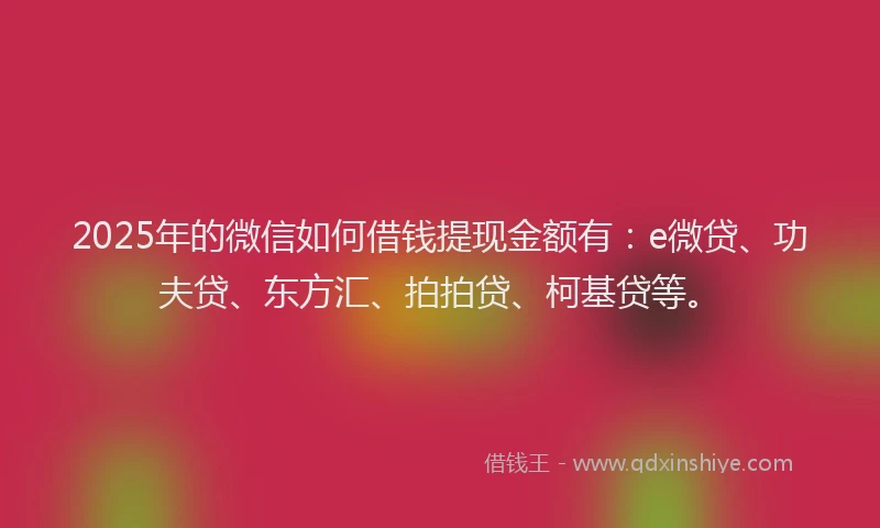 2025年的微信如何借钱提现金额有：e微贷、功夫贷、东方汇、拍拍贷、柯基贷等。