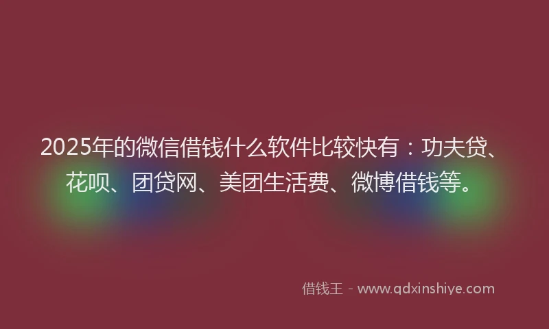 2025年的微信借钱什么软件比较快有：功夫贷、花呗、团贷网、美团生活费、微博借钱等。