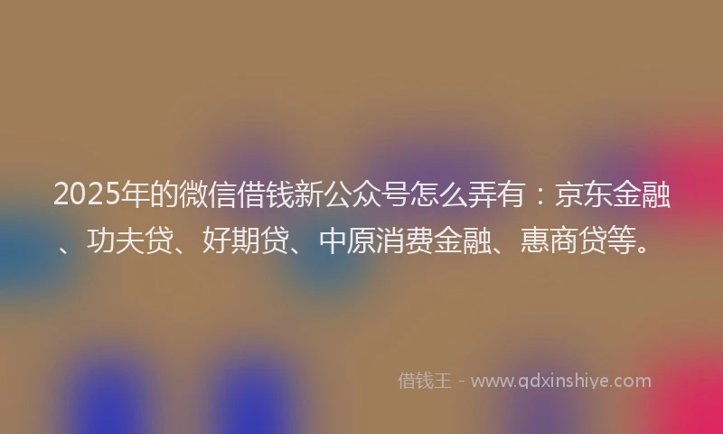 2025年的微信借钱新公众号怎么弄有：京东金融、功夫贷、好期贷、中原消费金融、惠商贷等。
