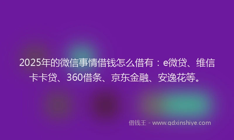 2025年的微信事情借钱怎么借有：e微贷、维信卡卡贷、360借条、京东金融、安逸花等。