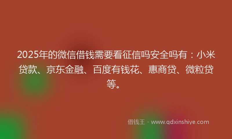 2025年的微信借钱需要看征信吗安全吗有：小米贷款、京东金融、百度有钱花、惠商贷、微粒贷等。