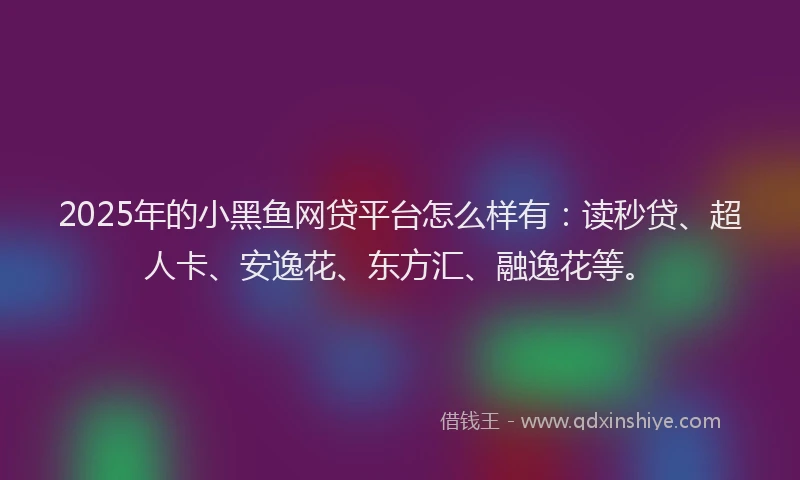 2025年的小黑鱼网贷平台怎么样有：读秒贷、超人卡、安逸花、东方汇、融逸花等。