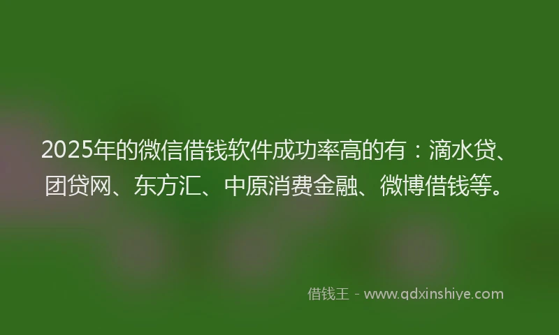 2025年的微信借钱软件成功率高的有：滴水贷、团贷网、东方汇、中原消费金融、微博借钱等。