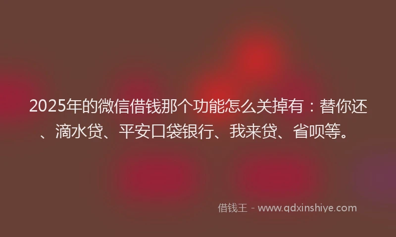 2025年的微信借钱那个功能怎么关掉有：替你还、滴水贷、平安口袋银行、我来贷、省呗等。