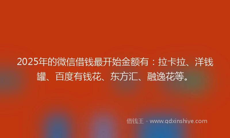2025年的微信借钱最开始金额有：拉卡拉、洋钱罐、百度有钱花、东方汇、融逸花等。