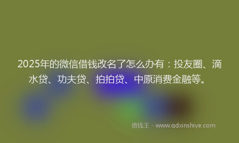 2025年的微信借钱改名了怎么办有：投友圈、滴水贷、功夫贷、拍拍贷、中原消费金融等。