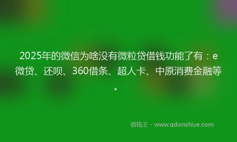 2025年的微信为啥没有微粒贷借钱功能了有：e微贷、还呗、360借条、超人卡、中原消费金融等。