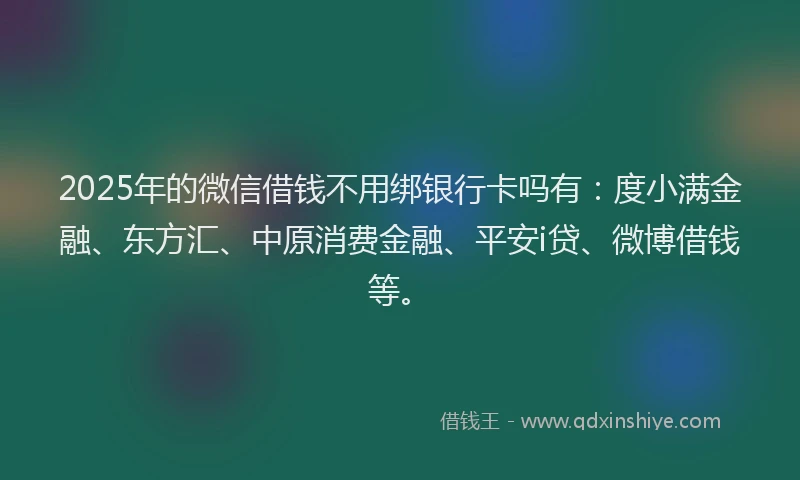 2025年的微信借钱不用绑银行卡吗有：度小满金融、东方汇、中原消费金融、平安i贷、微博借钱等。